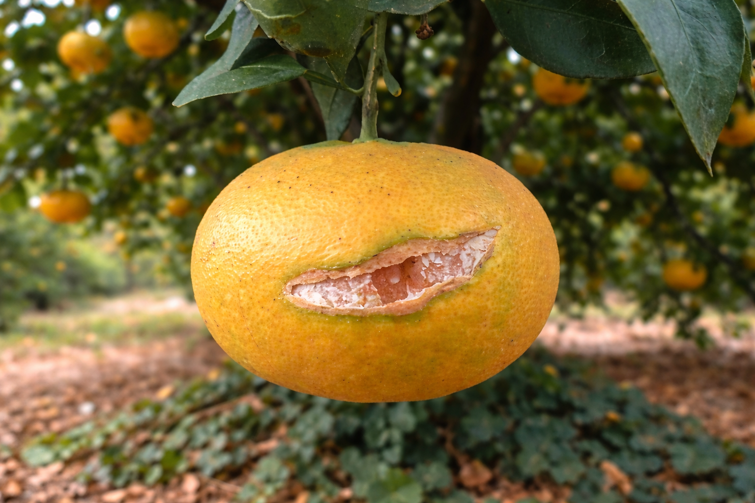 裂果が発生し、出荷ができない甘平