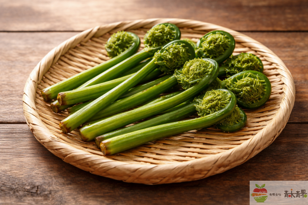 こごみ 山菜 春 食材 竹ざる