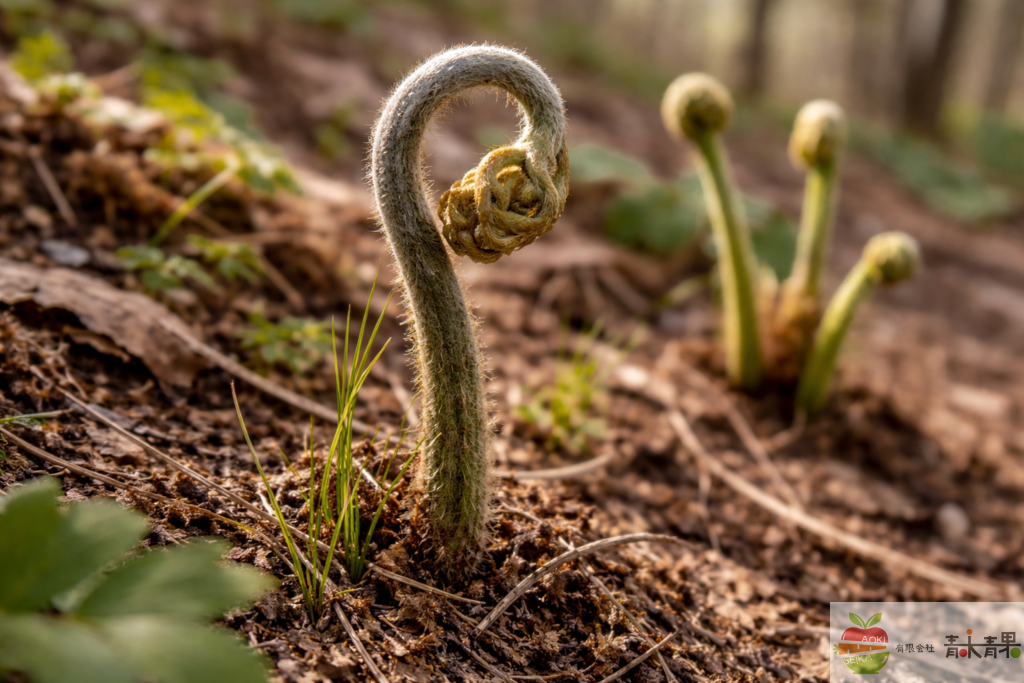 ワラビの若芽 自生 春 山菜 旬の状態