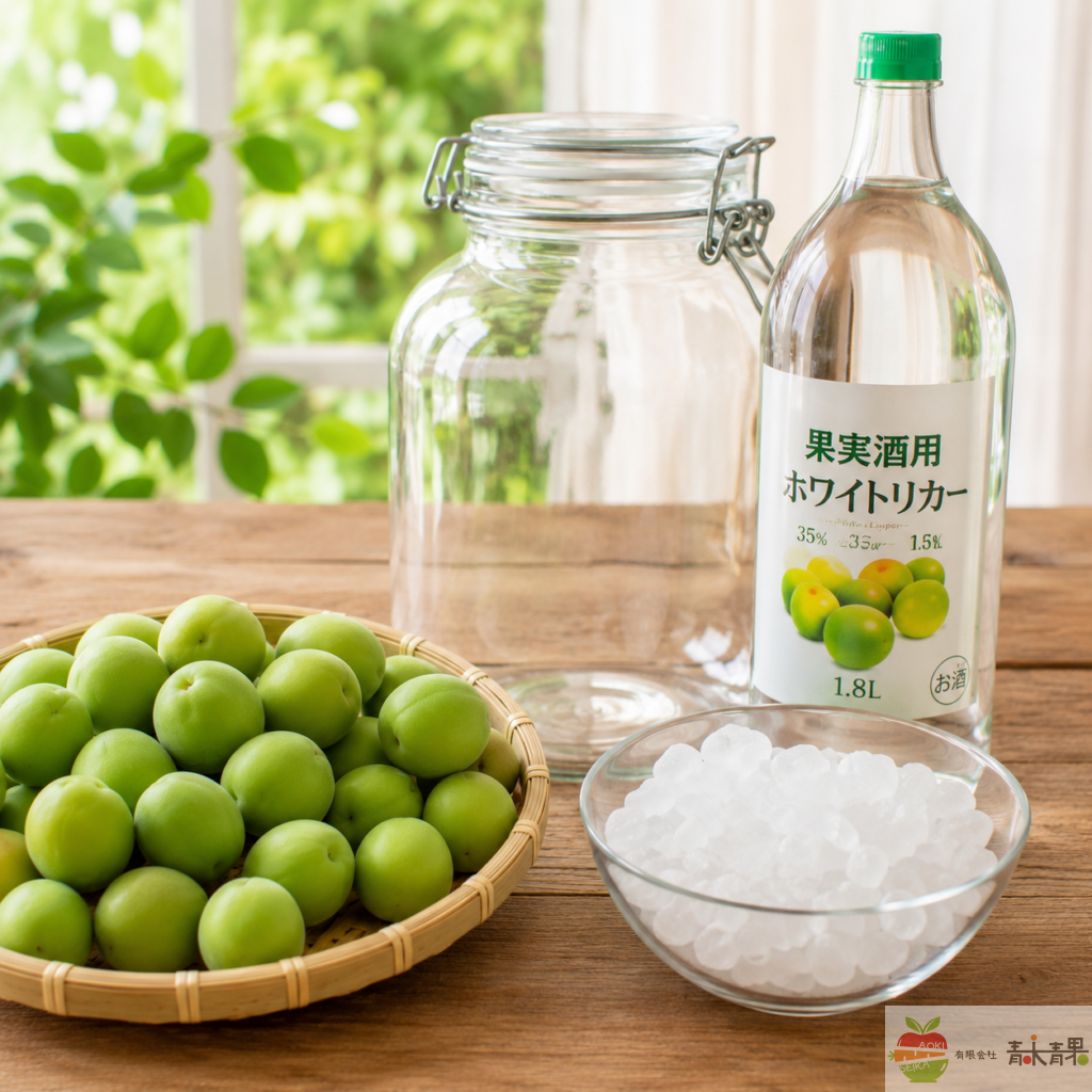 梅酒作りに使う材料と保存瓶