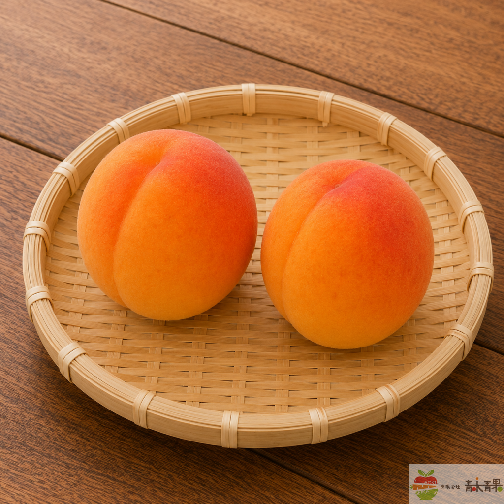 竹ざるに並べたニコニコットあんず