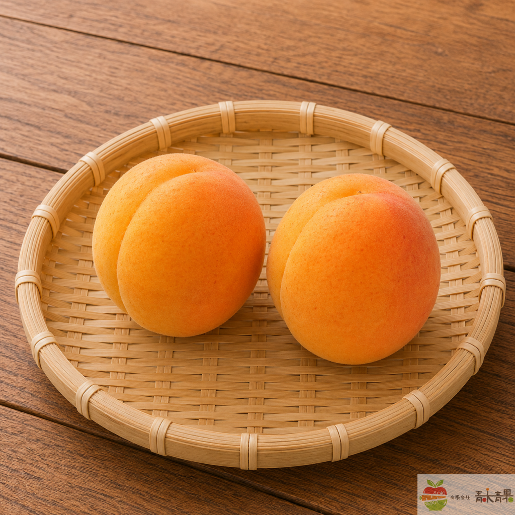 竹ざるに並べたハーコットあんず
