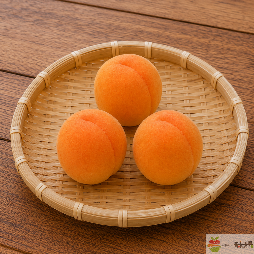 竹ざるに並べた信山丸あんず