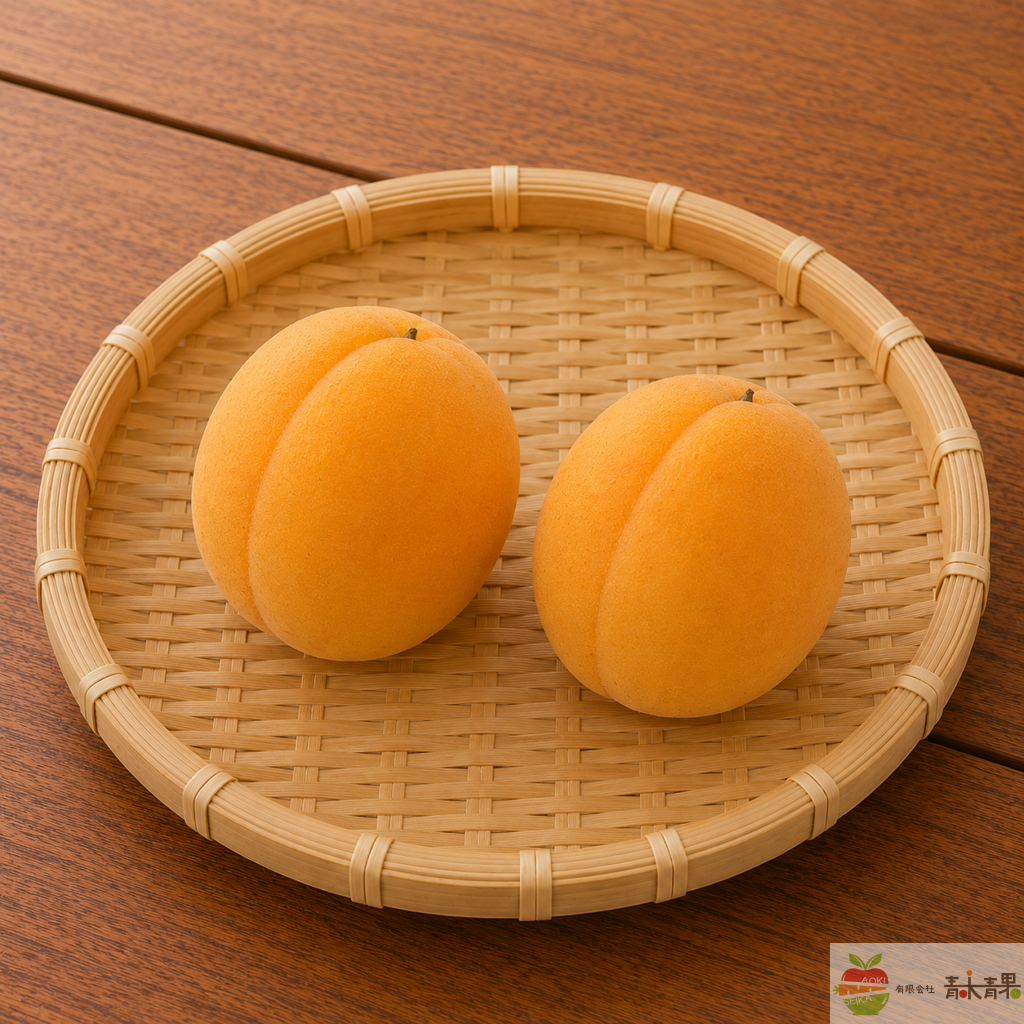 竹ざるに並べた信月あんず